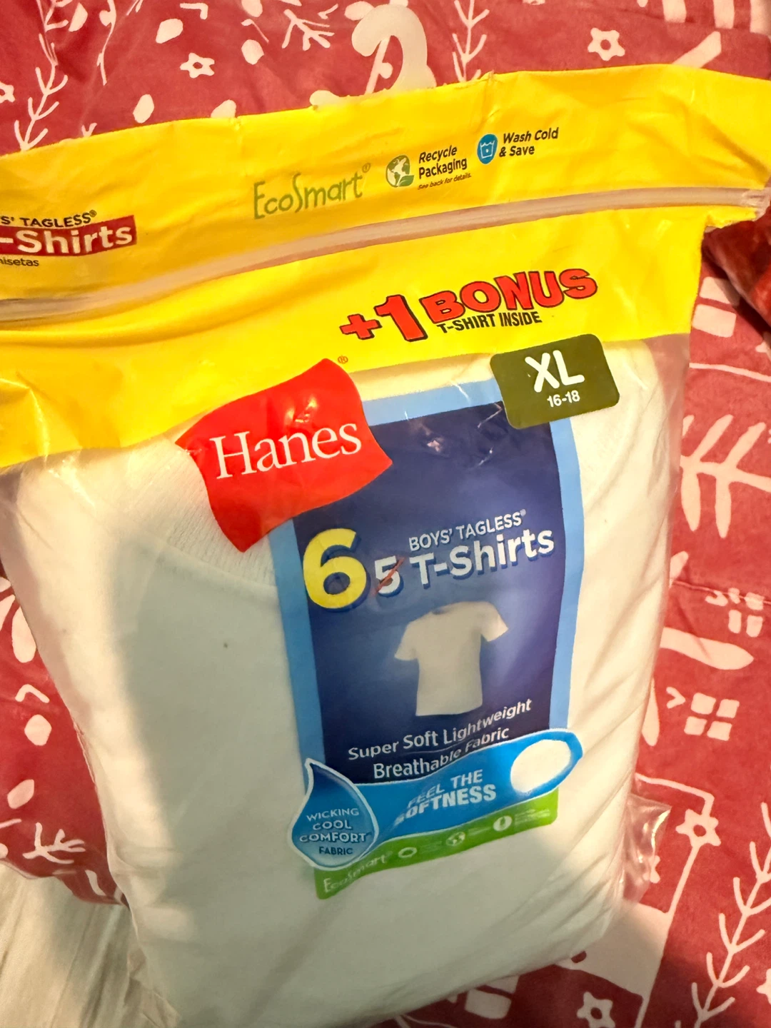 Hanes Boys 6+1 Tagless T-Shirts - XL White