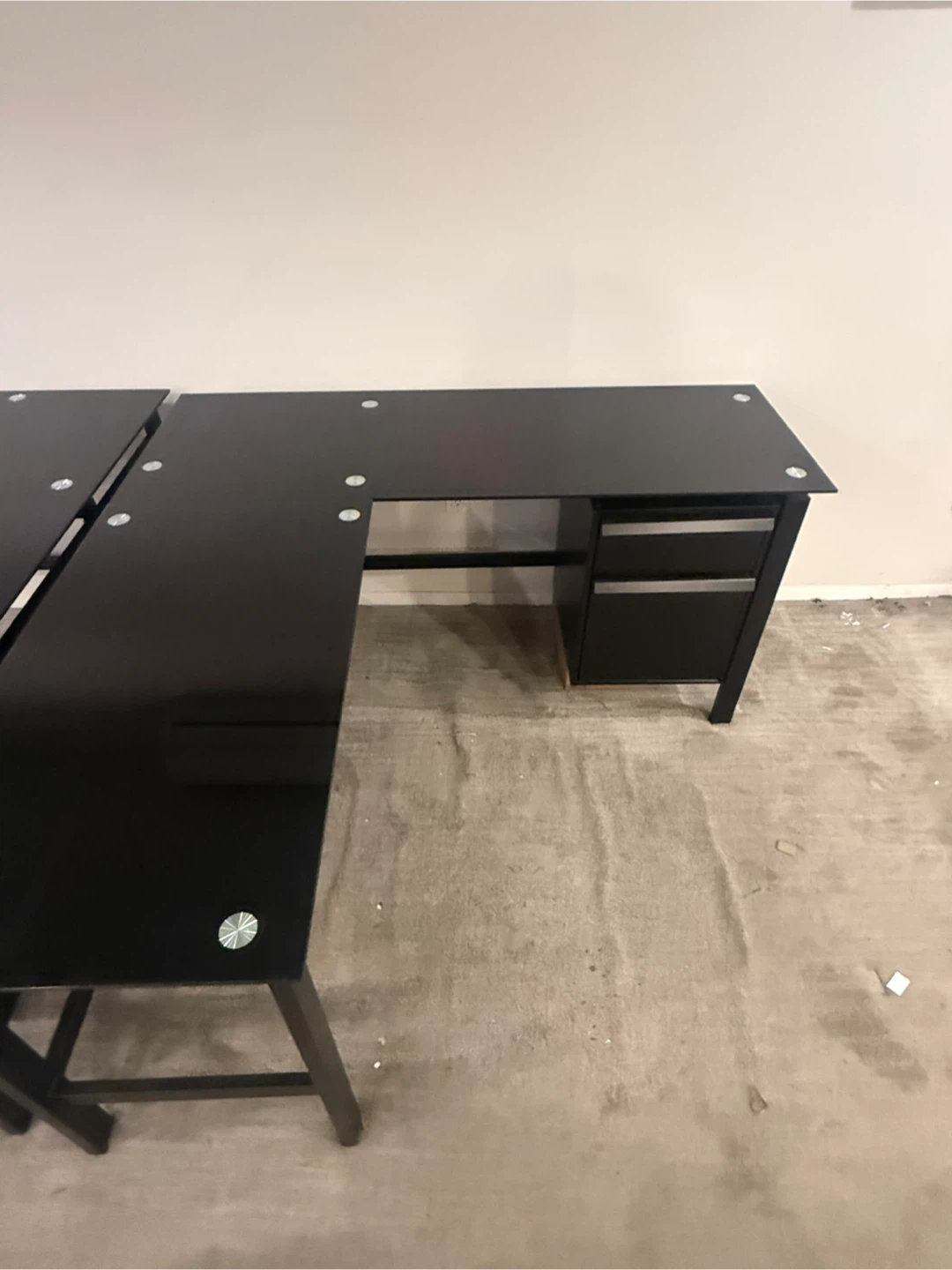 Black L-Shaped Glass Desk with Drawer Unit - photo 3