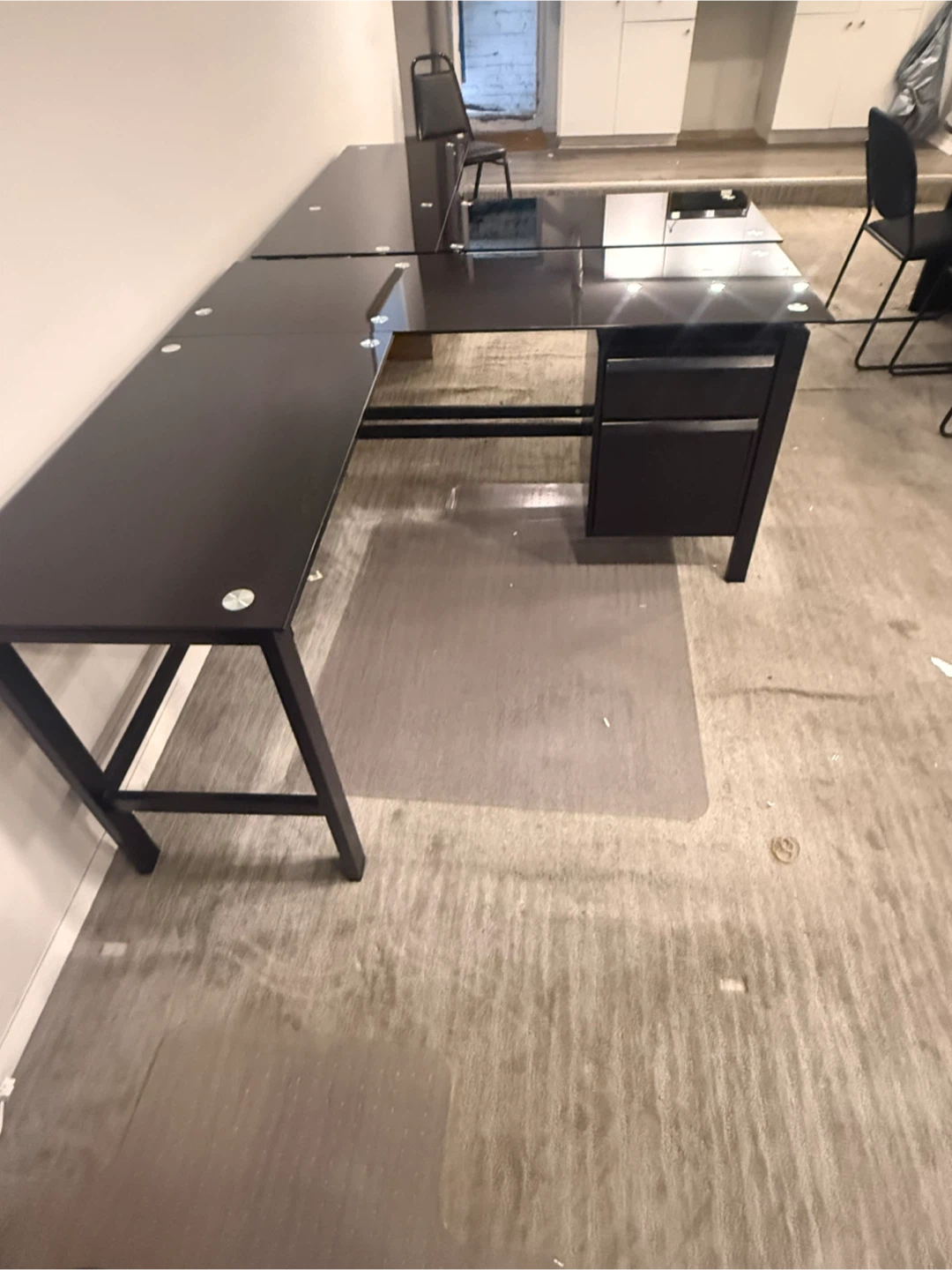 Black L-Shaped Glass Desk with Drawer Unit - photo 4
