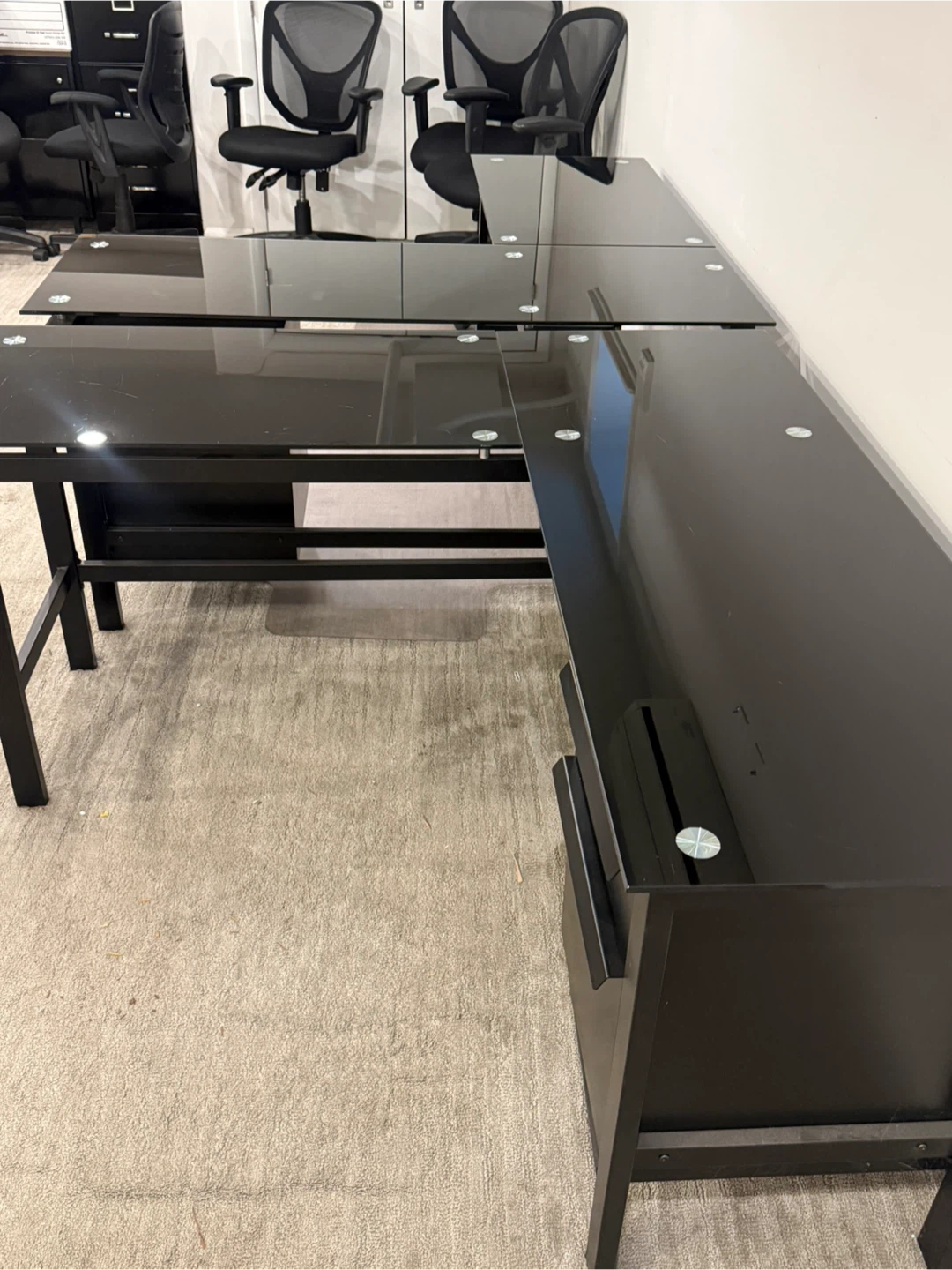 Black L-Shaped Glass Desk with Drawer Unit - photo 2