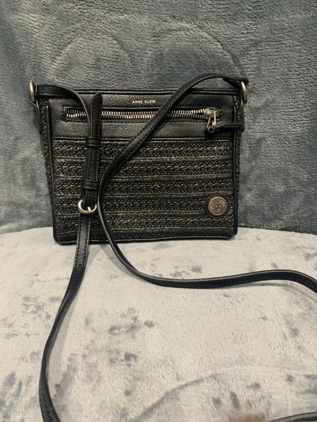 Anne Klein Black Woven Crossbody Bag