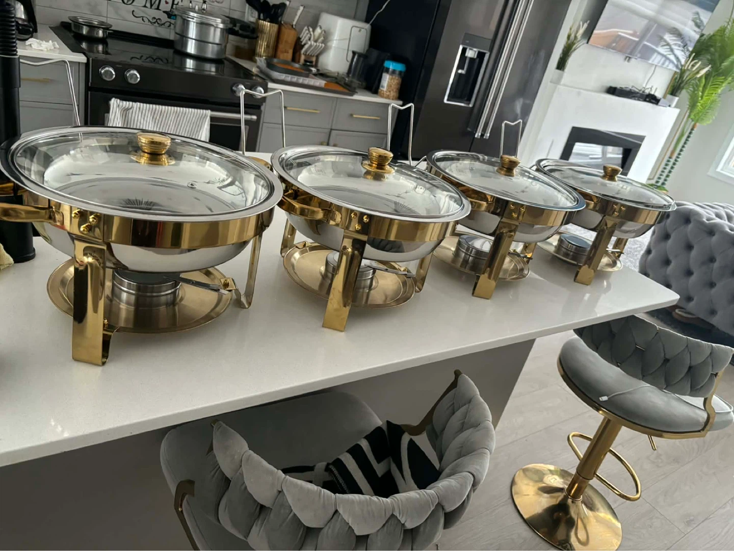 Set of 4 Stainless Steel Chafing Dishes with Gold Trim - photo 2
