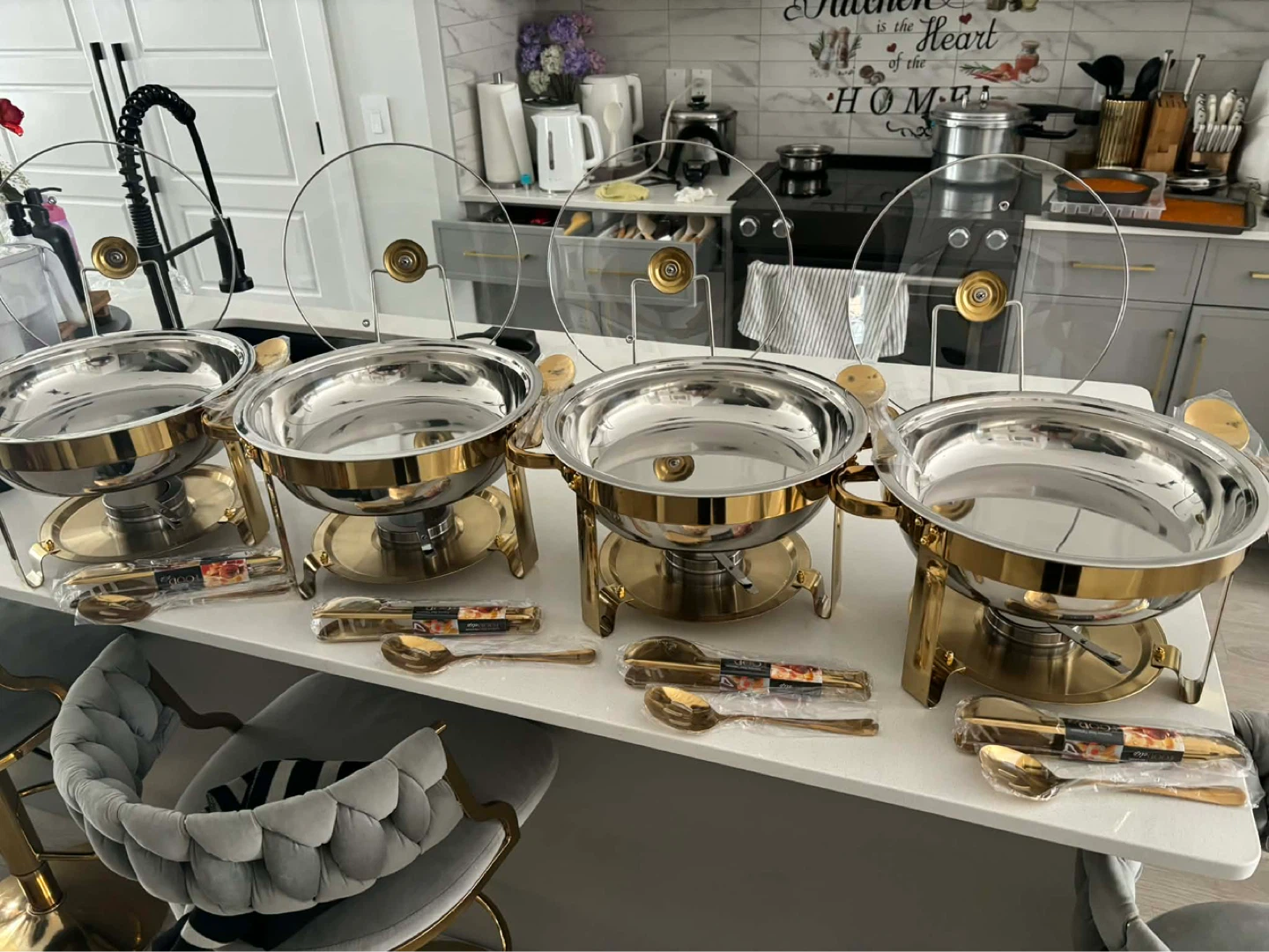 Set of 4 Stainless Steel Chafing Dishes with Gold Trim - photo 4