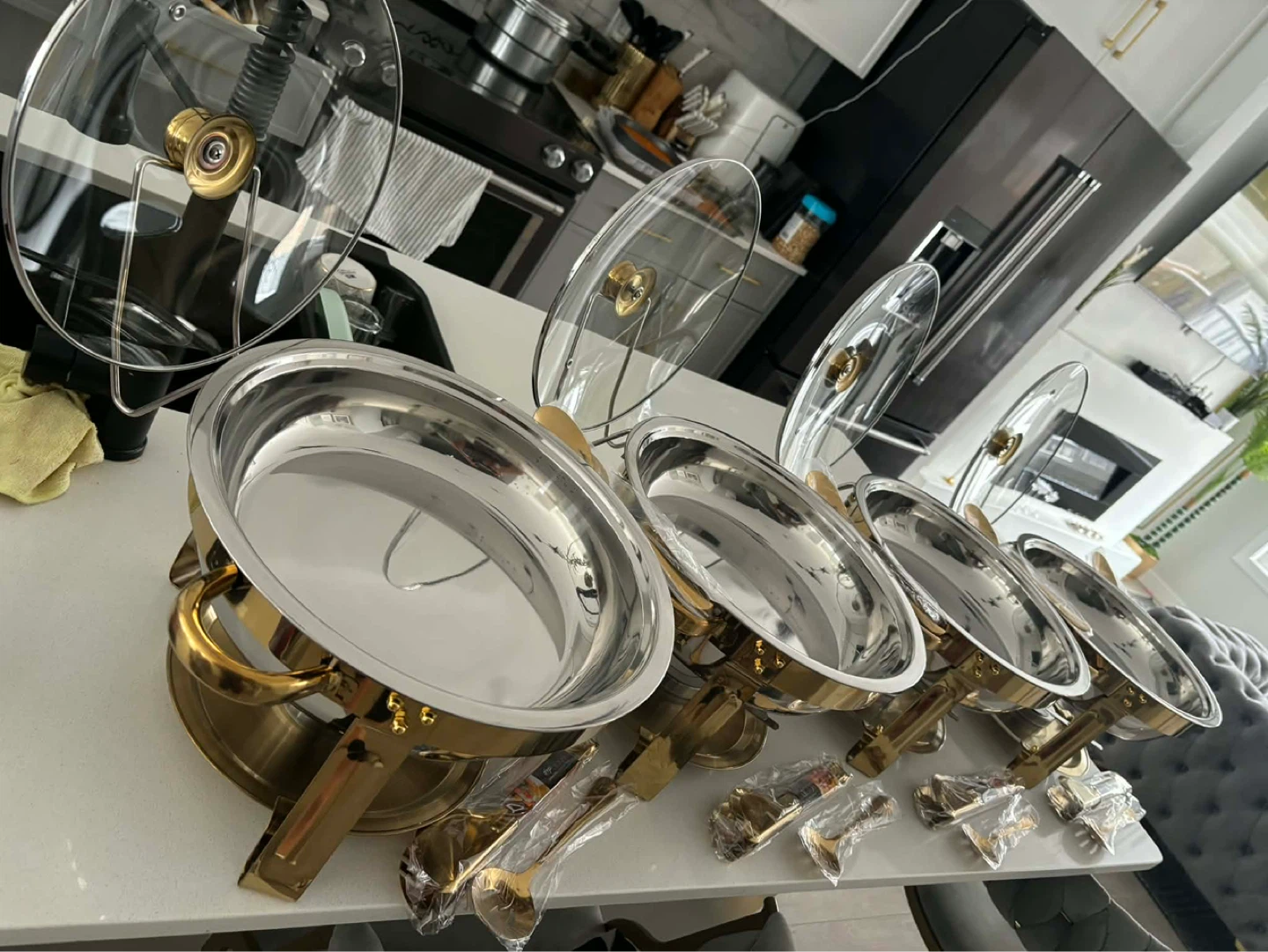 Set of 4 Stainless Steel Chafing Dishes with Gold Trim - photo 5