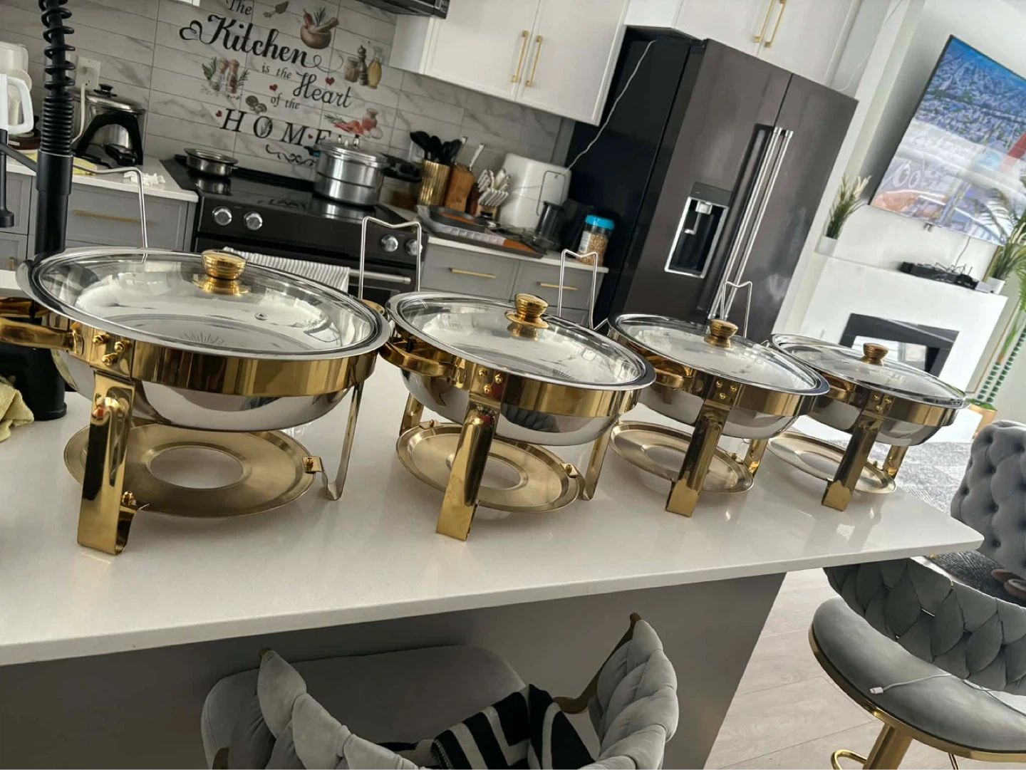 Set of 4 Stainless Steel Chafing Dishes with Gold Trim - photo 3