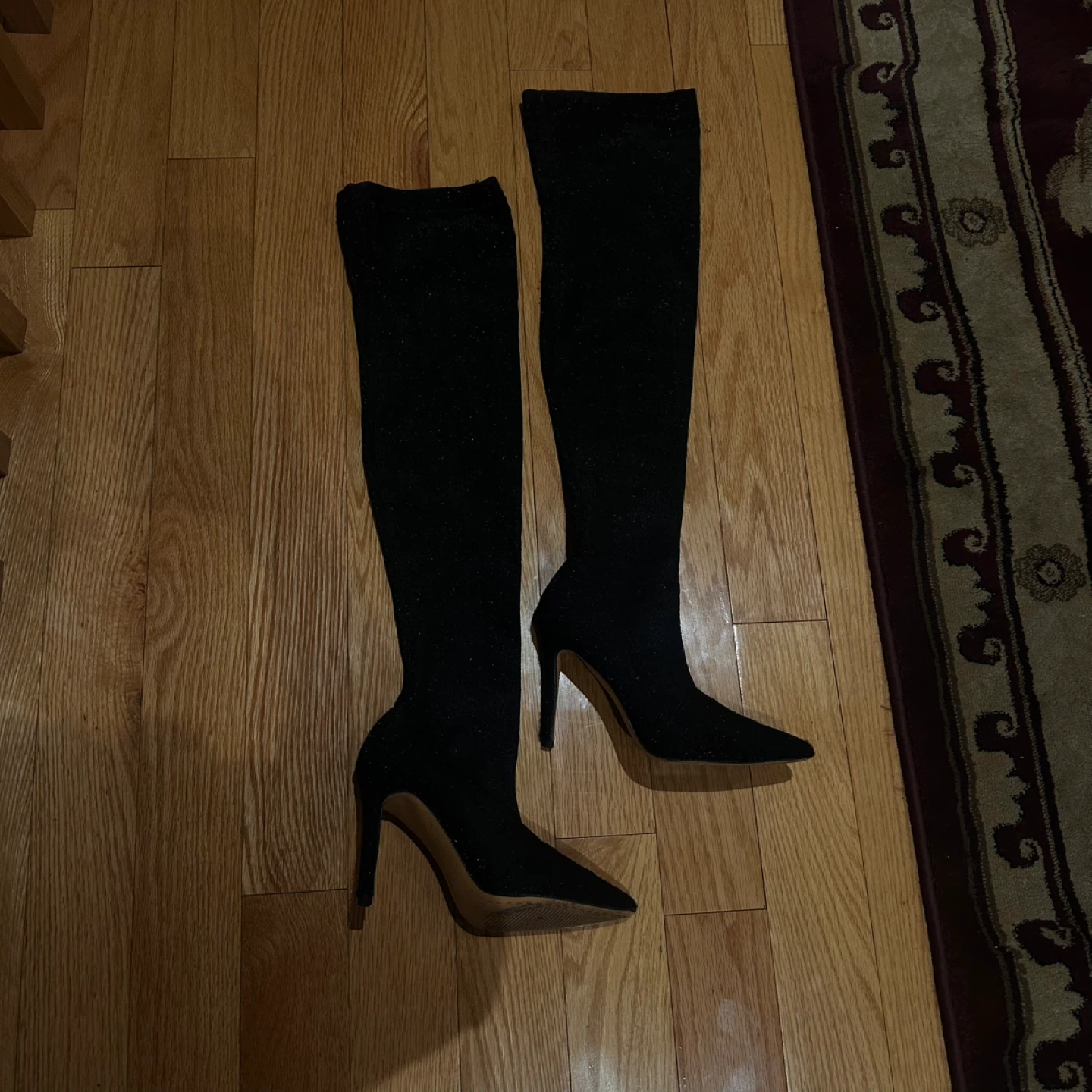Black Sparkly Thigh-High Stiletto Boots - photo 3