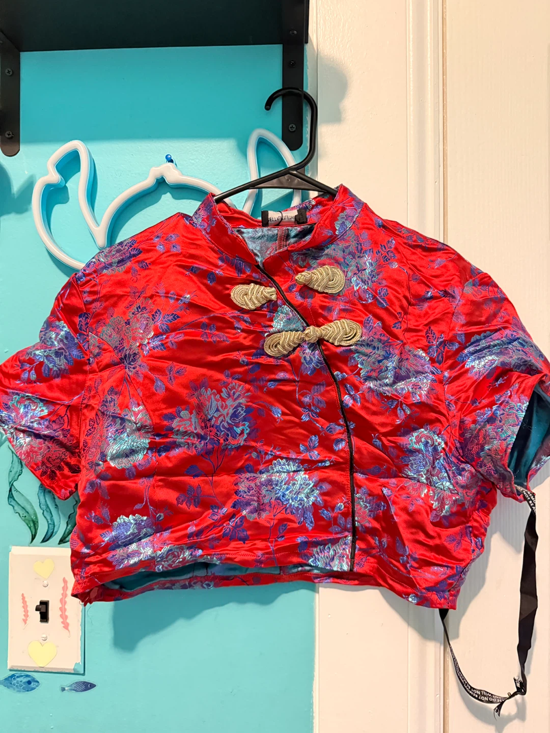 Red Floral Brocade Kimono Style Crop Top & Mini Skirt Set