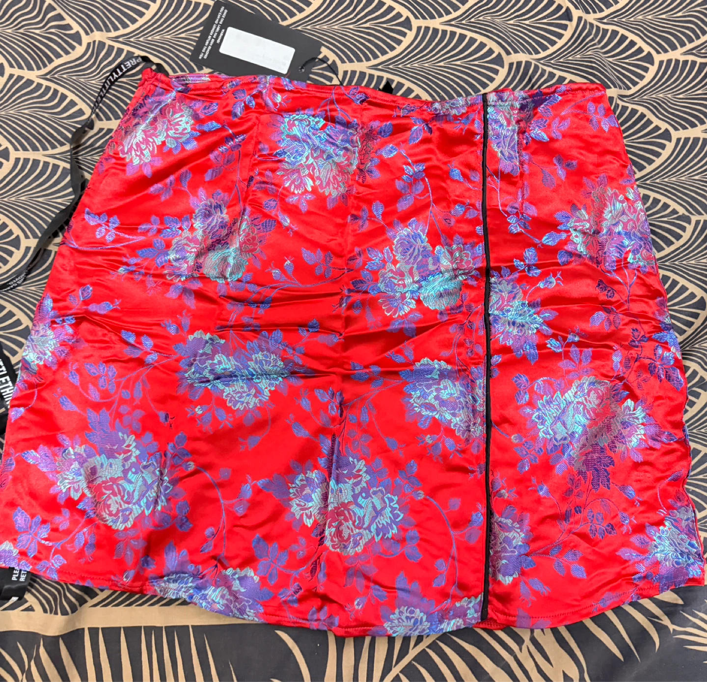 Red Floral Brocade Kimono Style Crop Top & Mini Skirt Set - photo 4