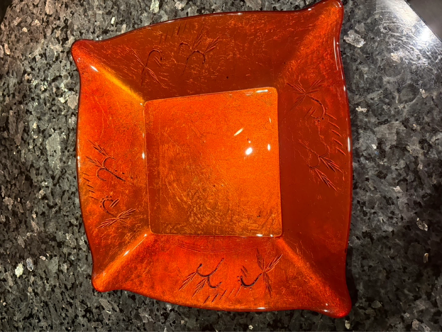 Orange Glass Square Dish