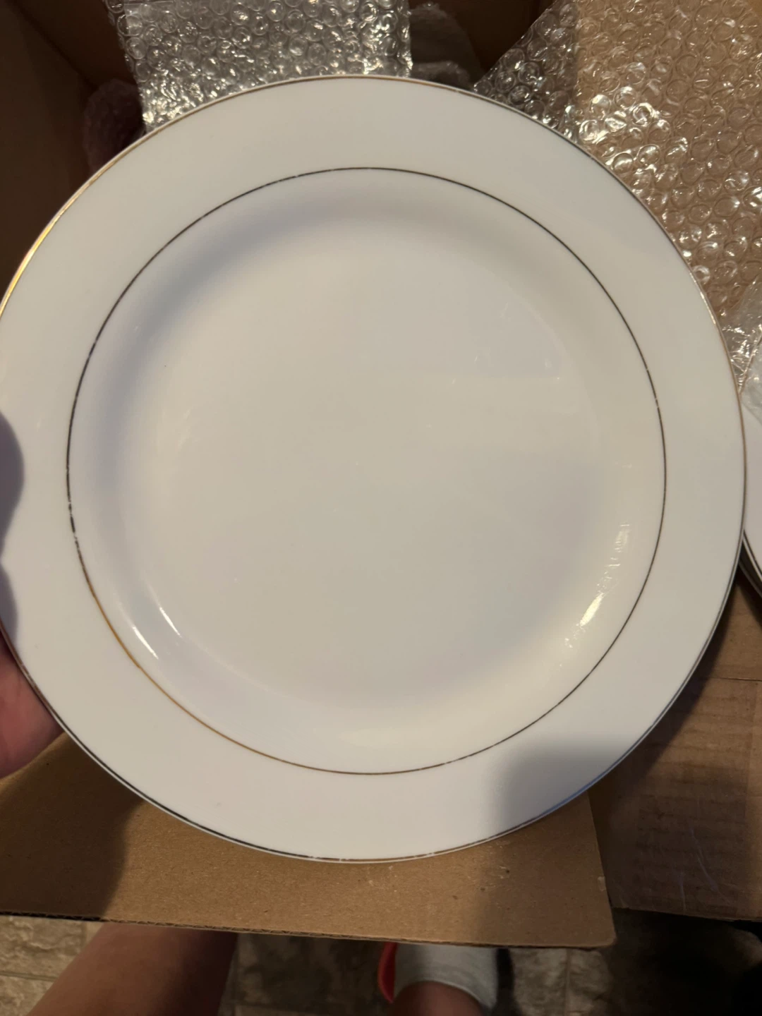 White Dinner Plates with Gold Trim