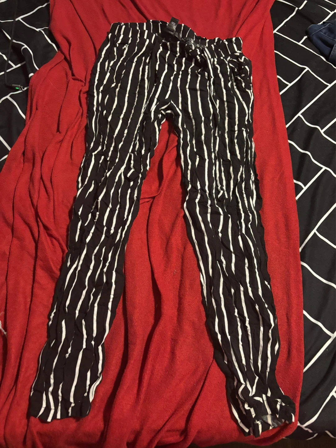 Black and White Striped Pants - Size L