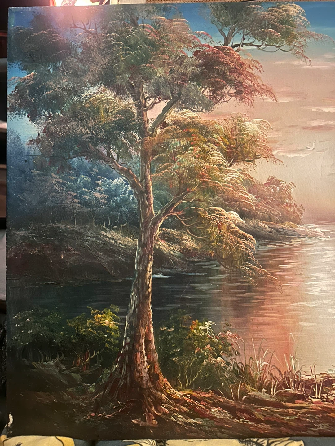 J. Thompson Oil On Canvas Painting Mid-century Beautiful Swans - photo 2