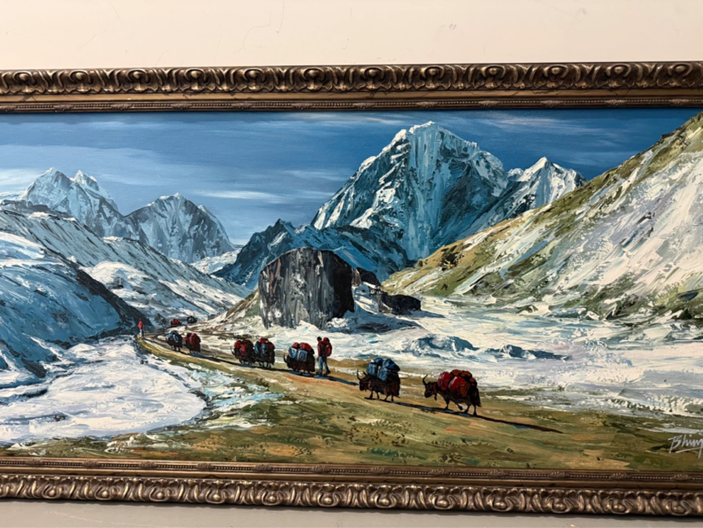 Framed Mountain Landscape Oil Painting - photo 2