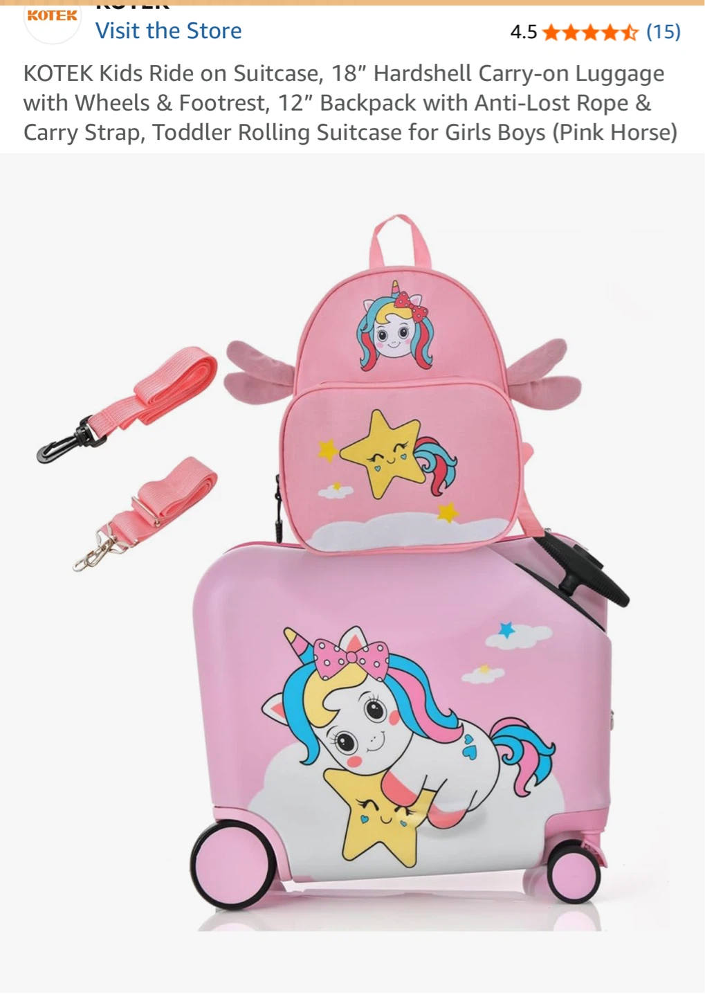 KOTEX 18" Ride-on Suitcase & 12" Backpack Luggage Set