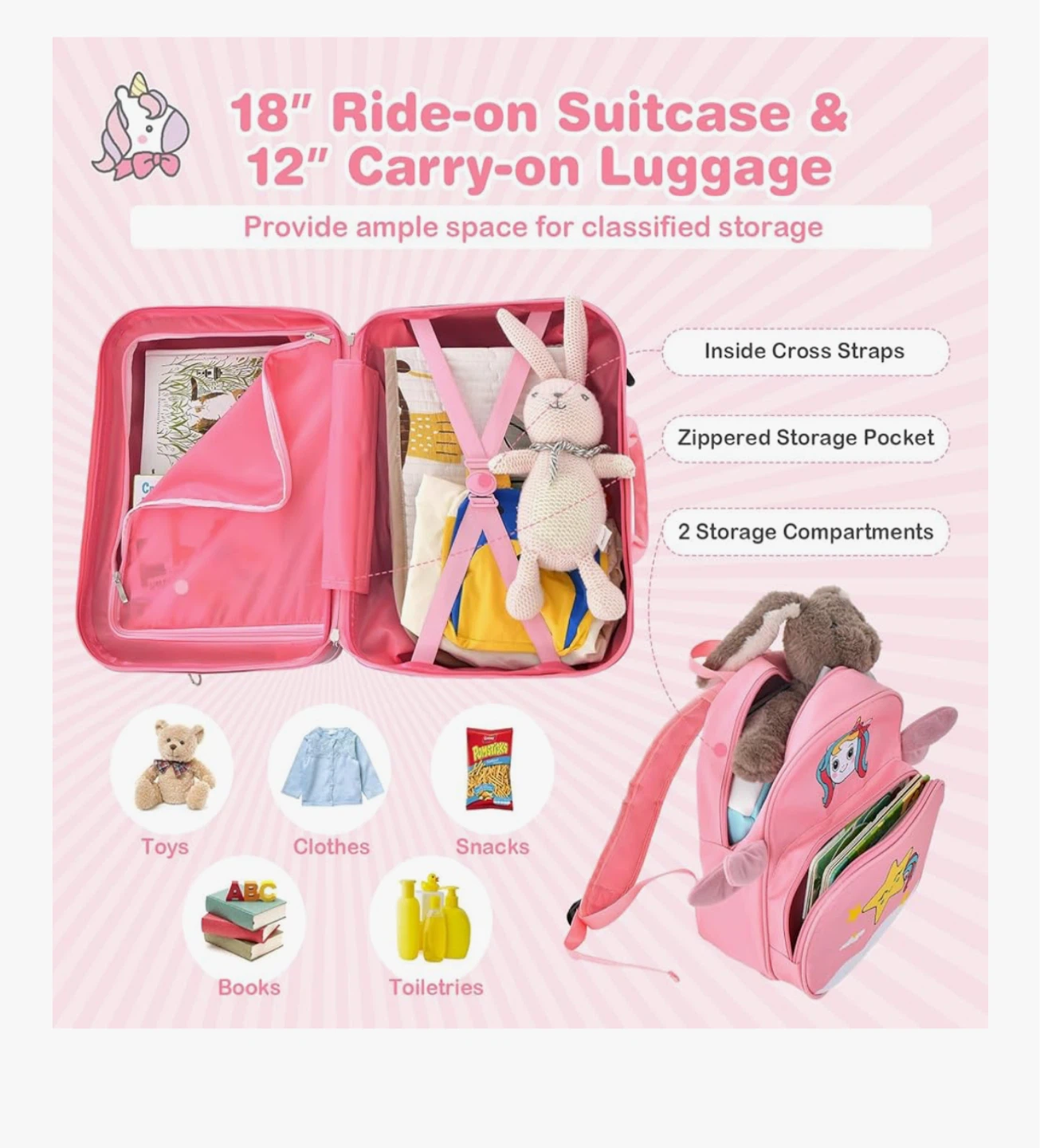 KOTEX 18" Ride-on Suitcase & 12" Backpack Luggage Set - photo 3