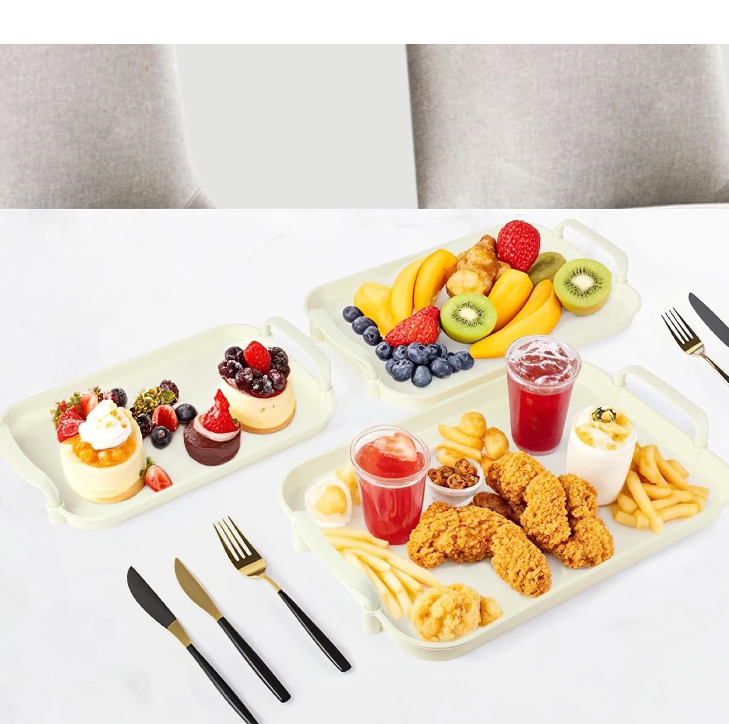 Zufudo 3 Pack Serving Trays with Handles - Cream - photo 2