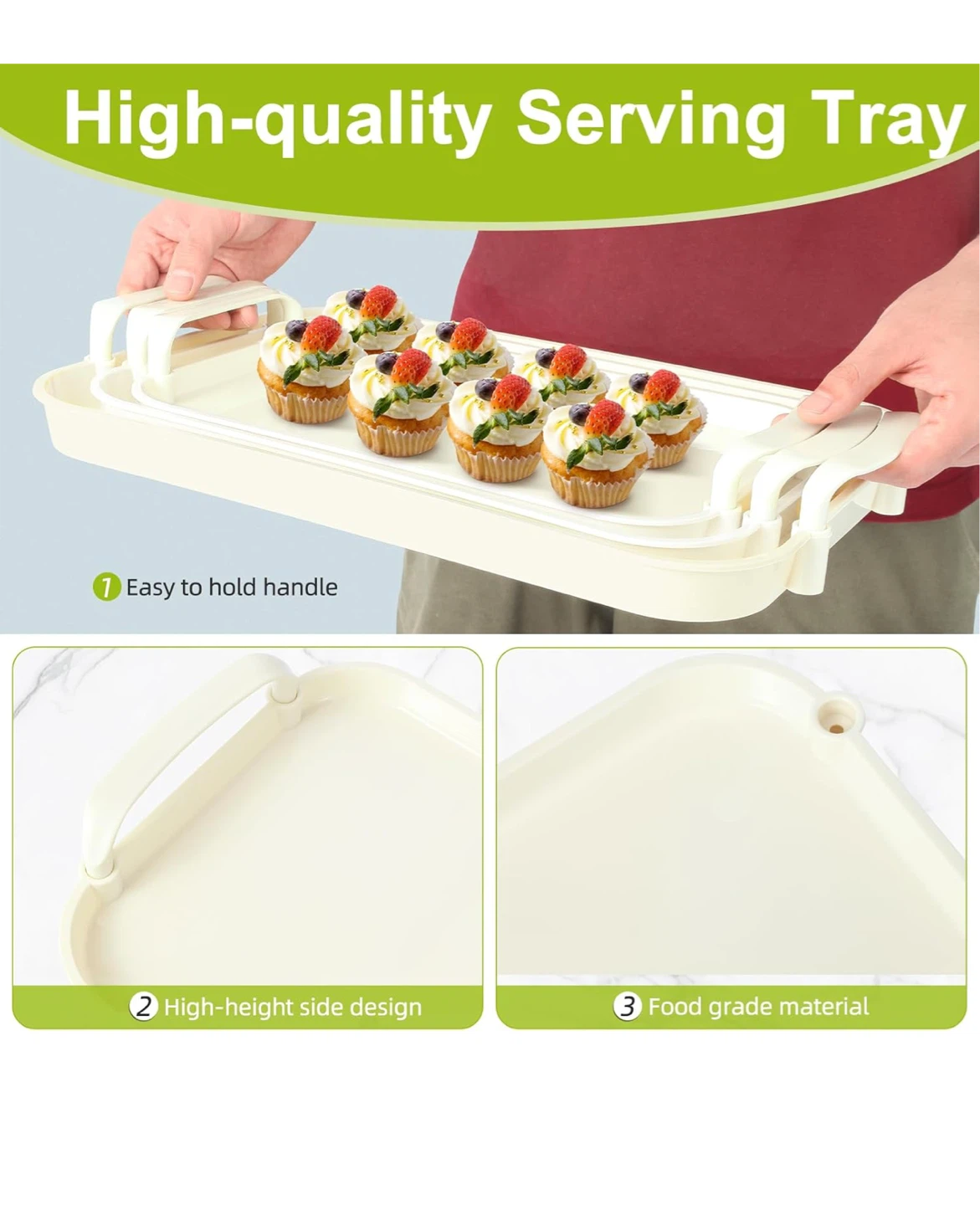 Zufudo 3 Pack Serving Trays with Handles - Cream - photo 4