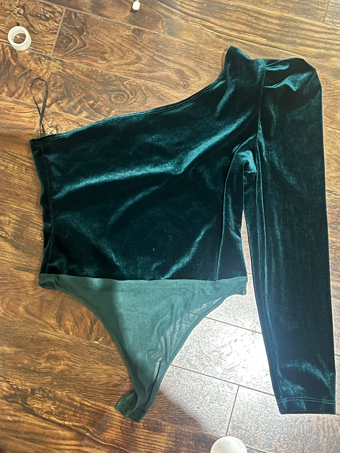 SHEIN Velvet One-Shoulder Bodysuit - Emerald Green, Size L