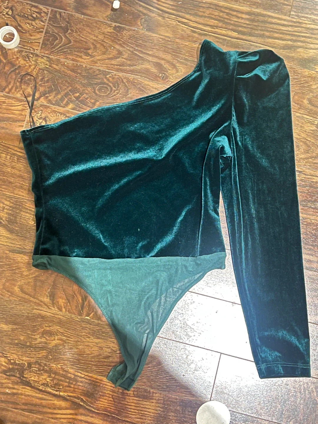 SHEIN Velvet One-Shoulder Bodysuit - Emerald Green, Size L - photo 2