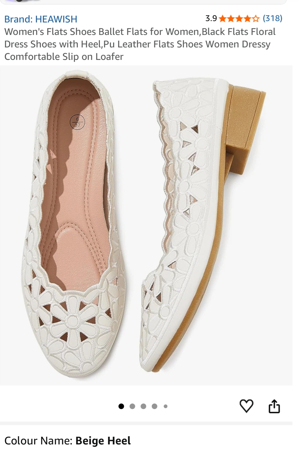 HEAWISH Women's Beige Floral Ballet Flats Size 6.5