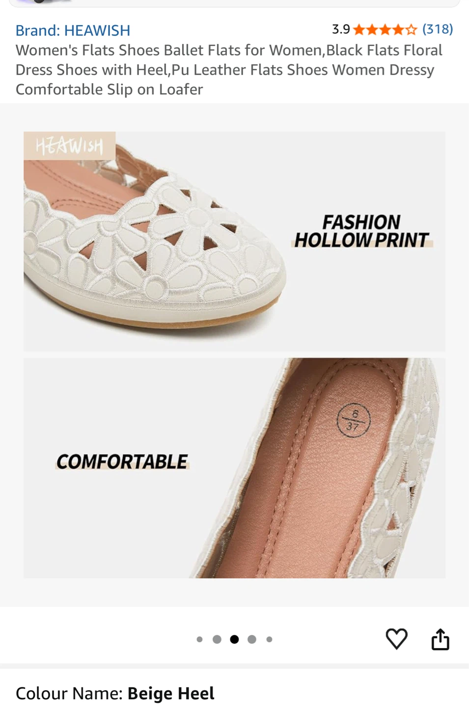 HEAWISH Women's Beige Floral Ballet Flats Size 6.5 - photo 3