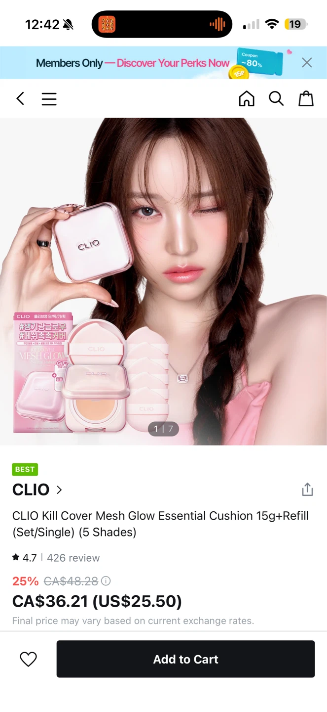 CLIO Kill Cover Glow Essential Cushion(19C light) 15g + Refill - photo 2
