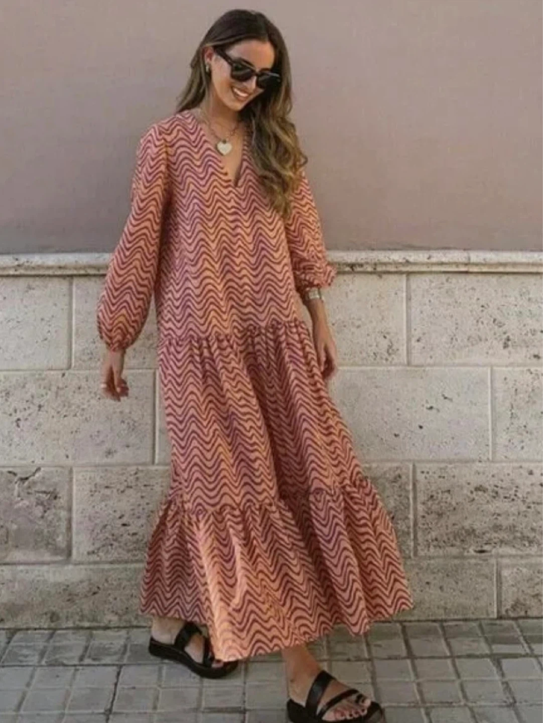 Zara Geo Print Tiered Midi Dress