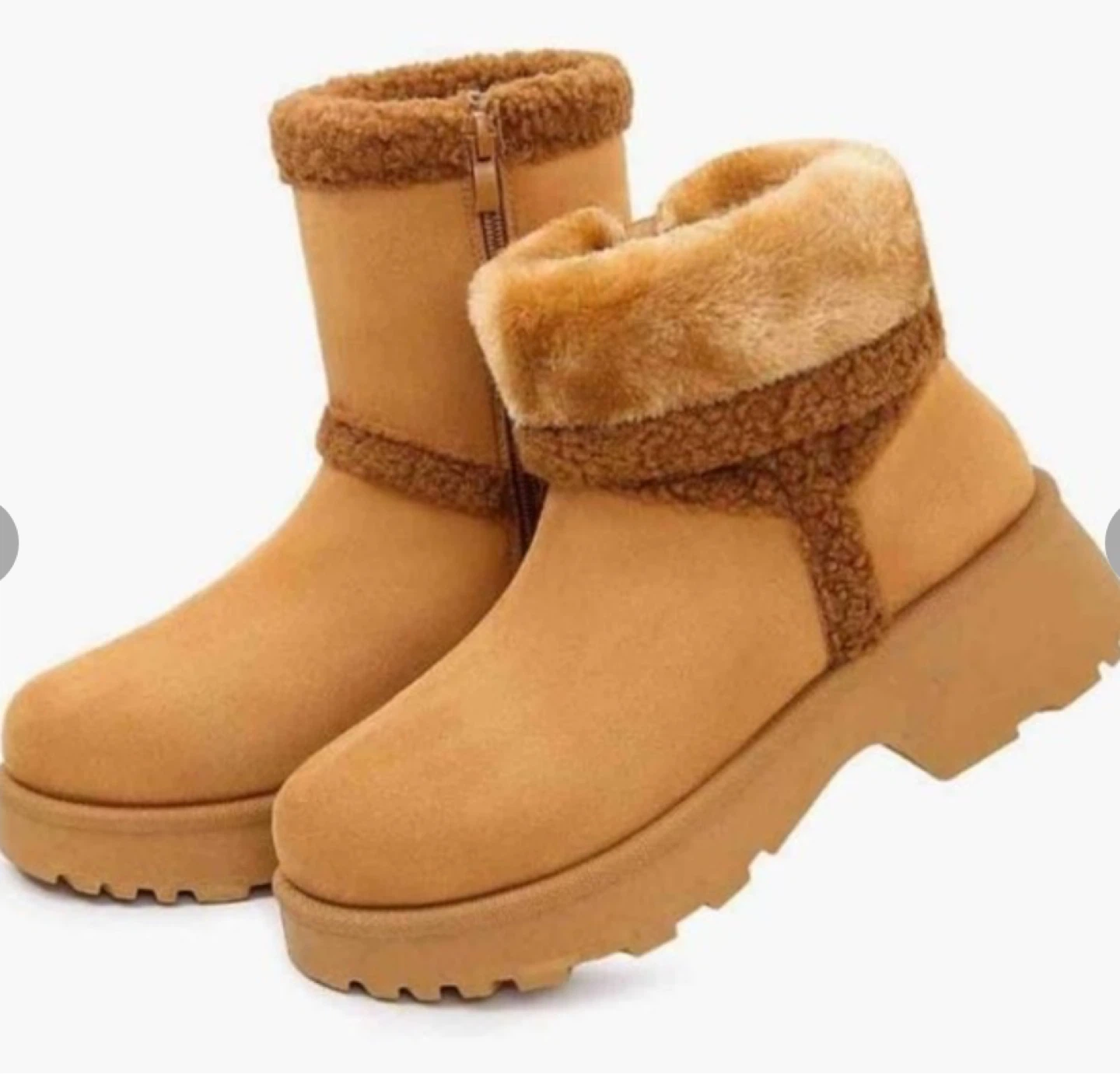 Women's Tan Faux Suede Winter Boots with Fur Lining
