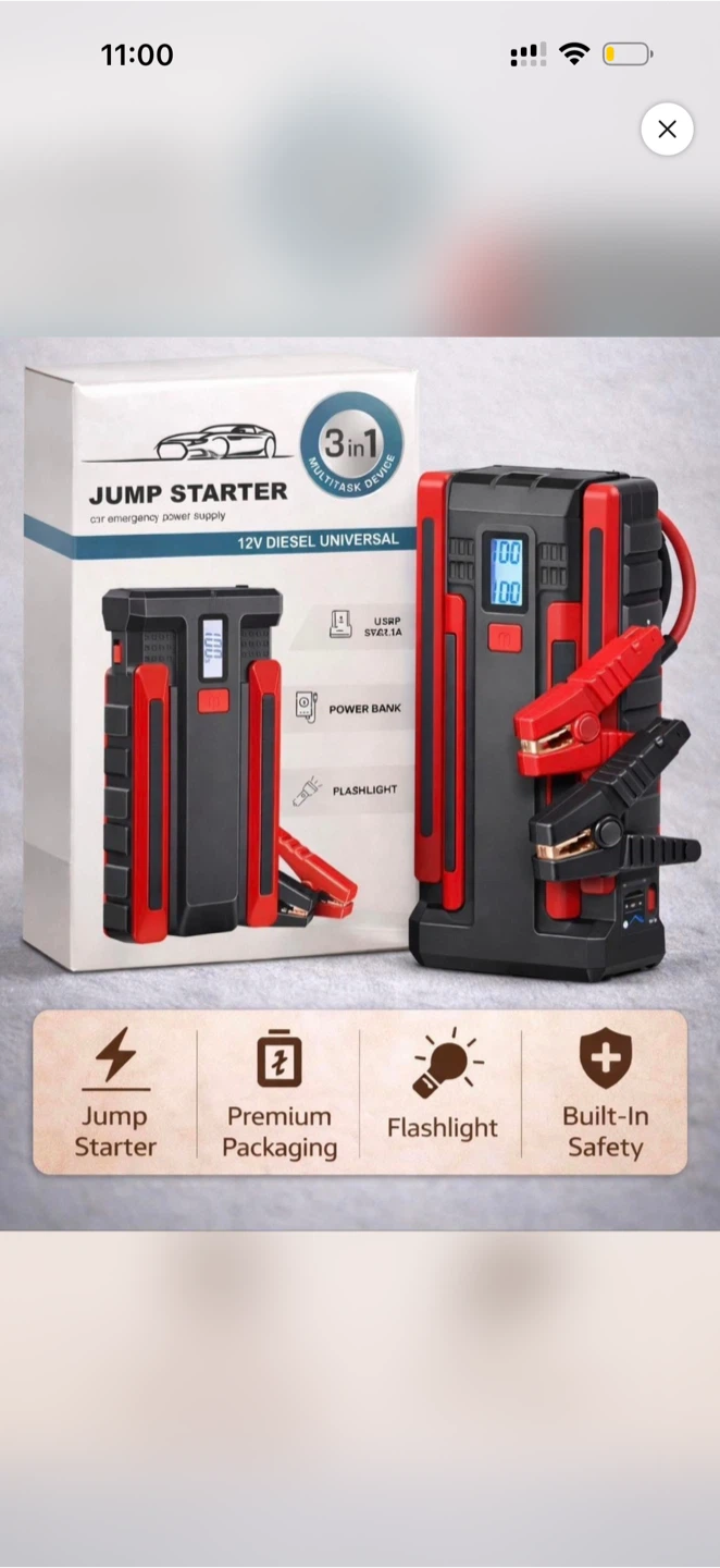 3-in-1 Jump Starter, Power Bank, and Flashlight