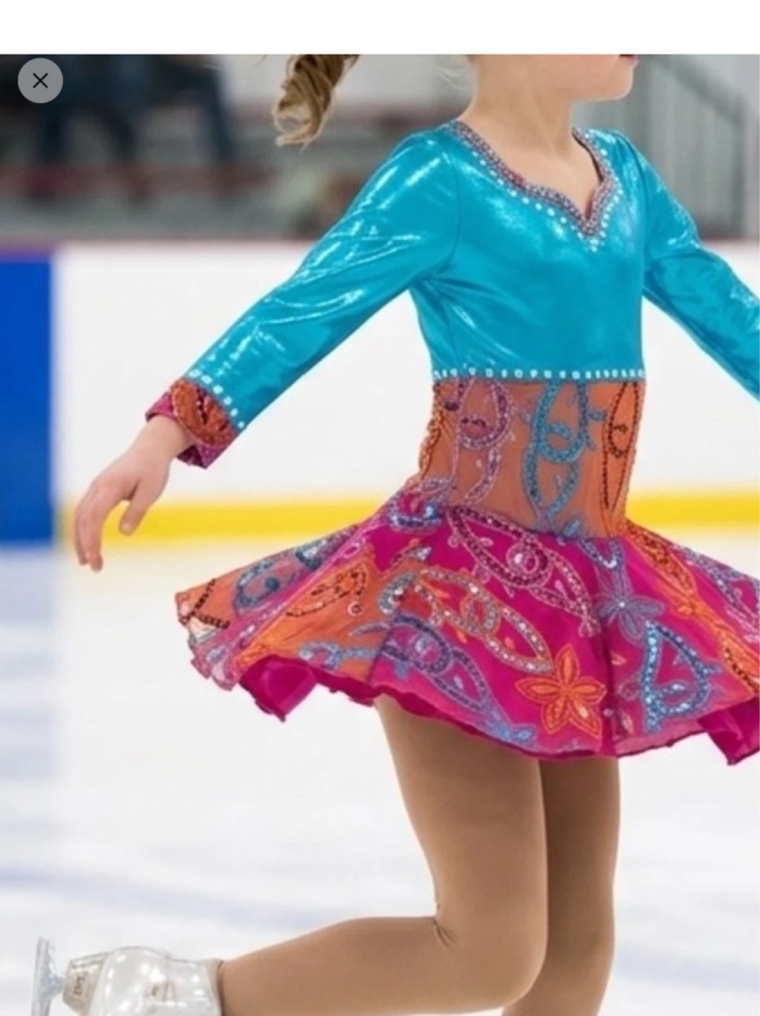 Girls Figure Skating Dress - Blue and Pink - Size 6
