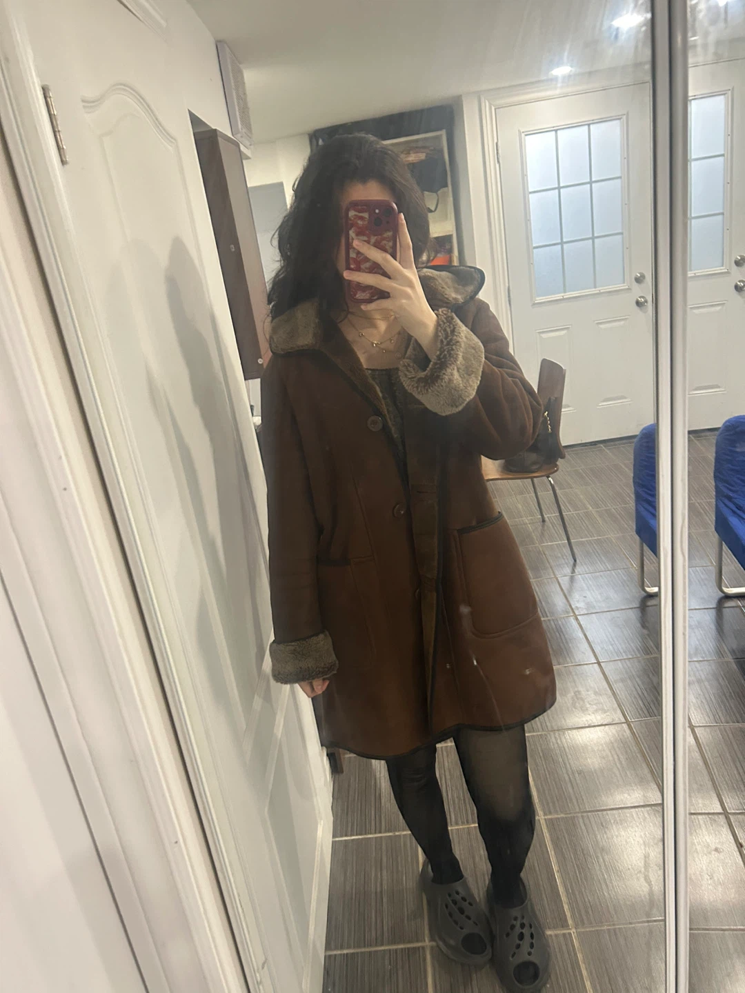 Fennelli Studio Brown Faux Shearling Coat Size 14 - photo 3