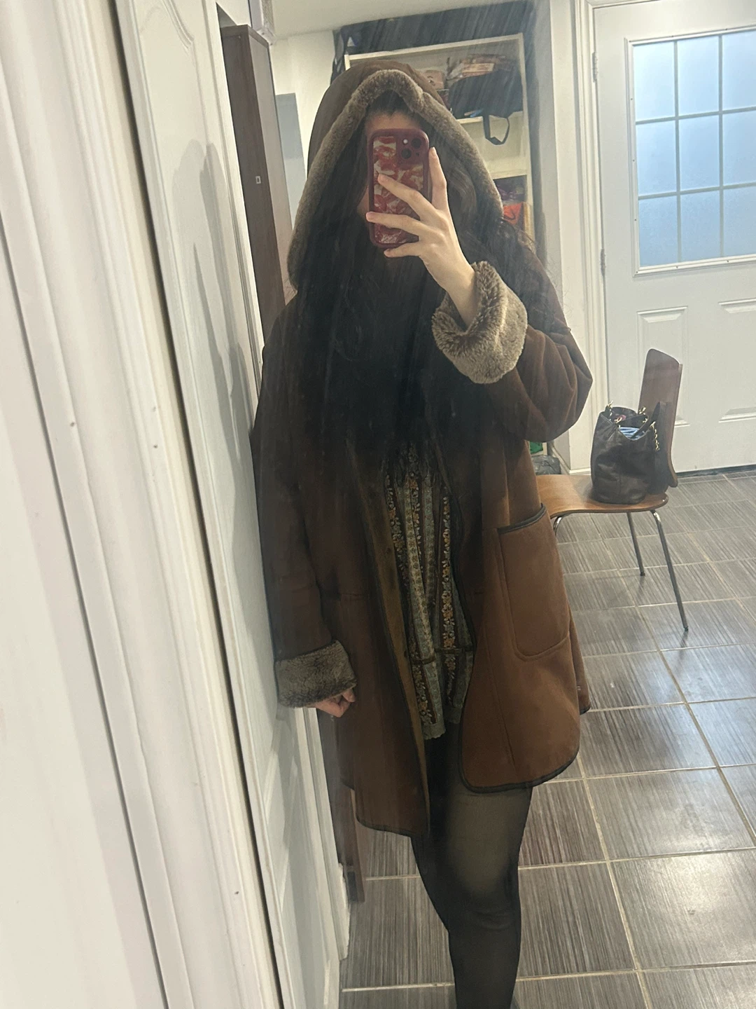 Fennelli Studio Brown Faux Shearling Coat Size 14