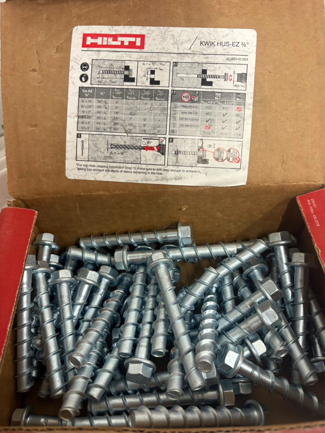 50x Hilti KWIK HUS-EZ 3/8"x3" Anchor Bolts