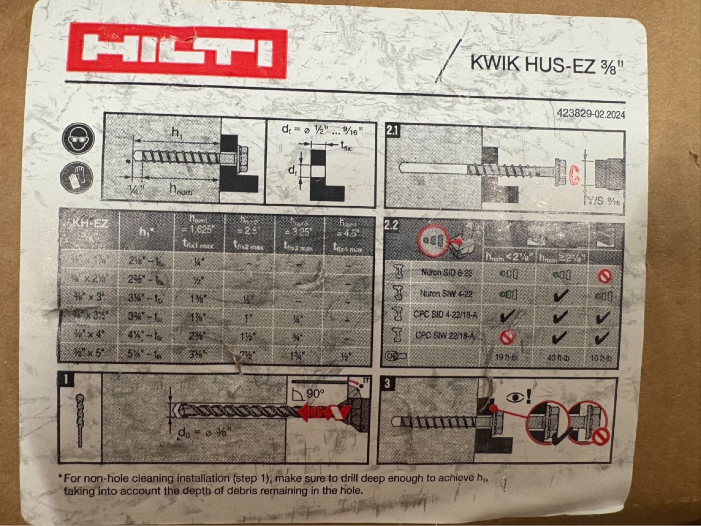 50x Hilti KWIK HUS-EZ 3/8"x3" Anchor Bolts - photo 3