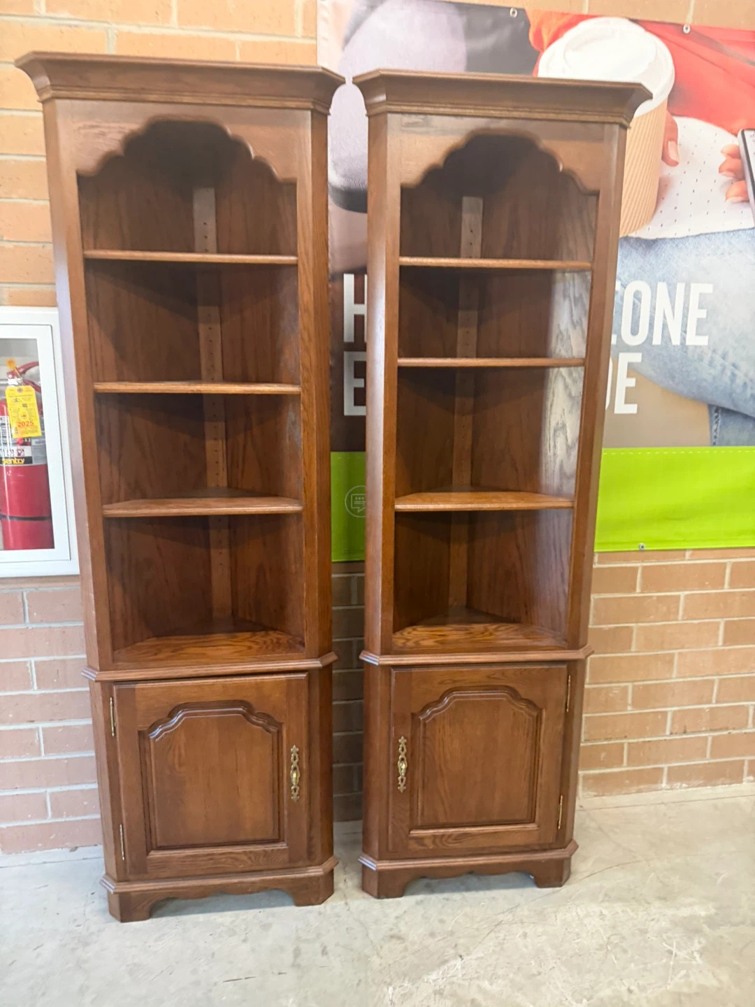Pair of Wooden Corner Bookshelf Cabinets
