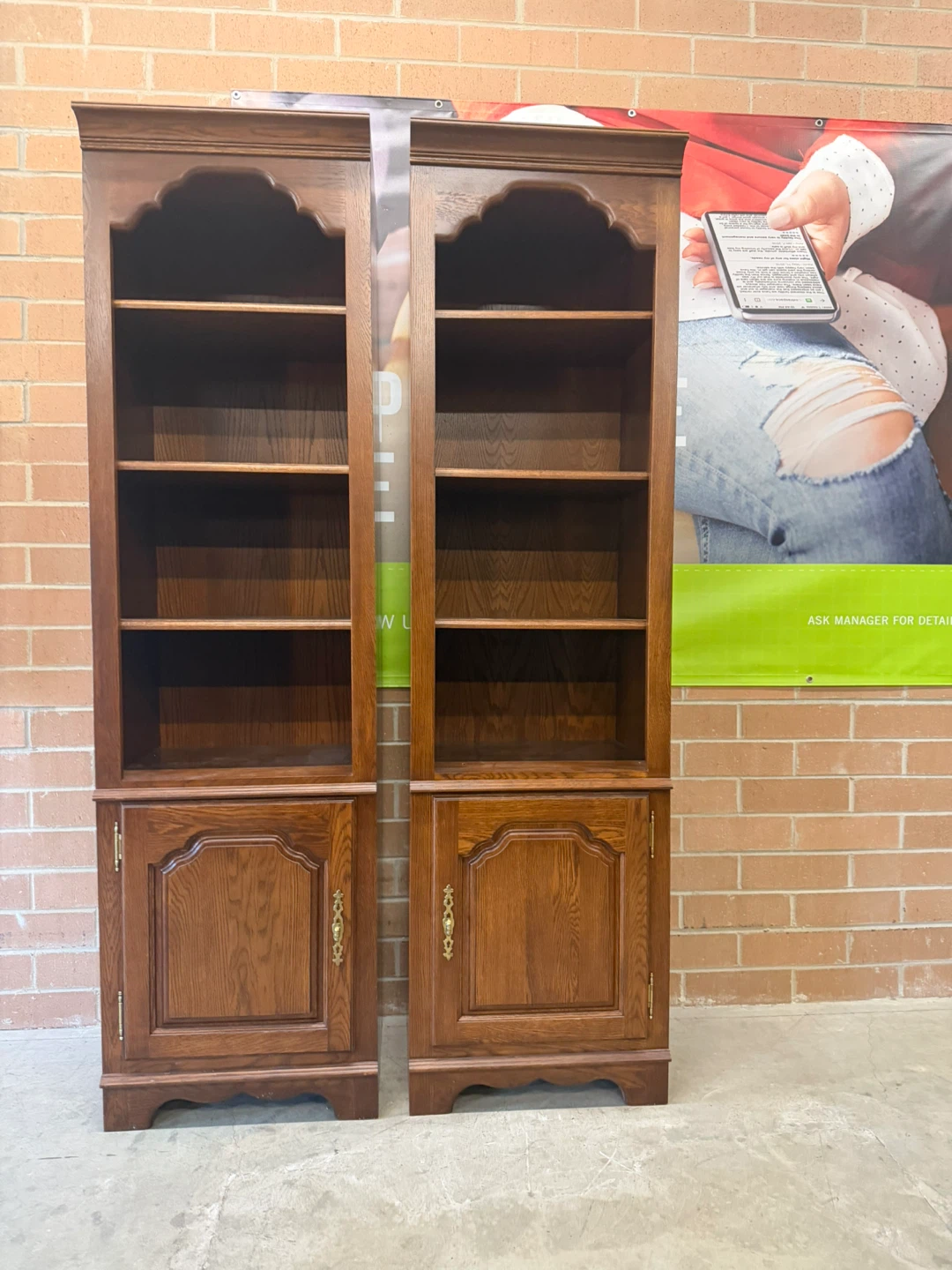 Set of 2 Tall Wooden Bookcases with Cabinets