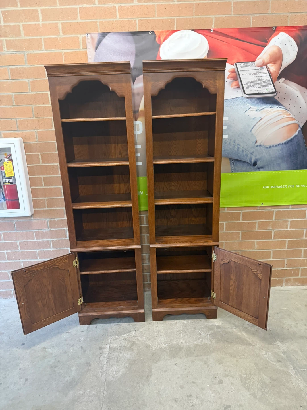 Set of 2 Tall Wooden Bookcases with Cabinets - photo 4