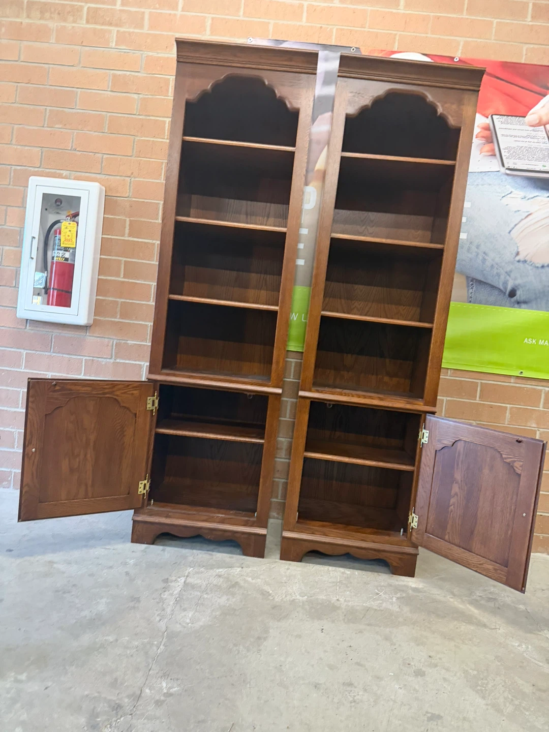 Set of 2 Tall Wooden Bookcases with Cabinets - photo 2