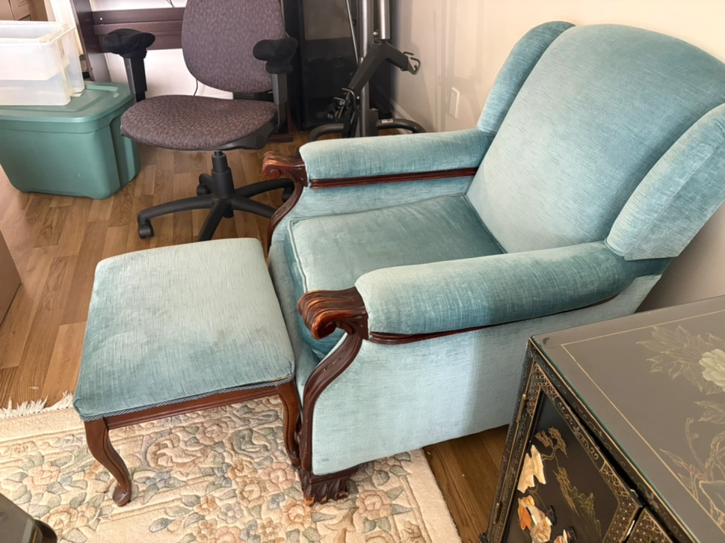 Teal Wingback Armchair with Ottoman - photo 2