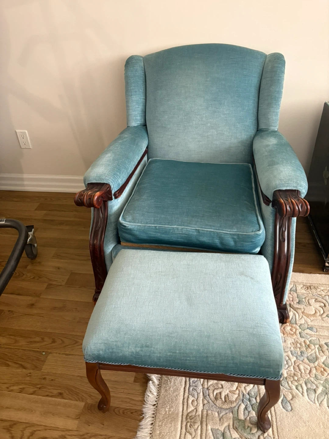 Teal Wingback Armchair with Ottoman
