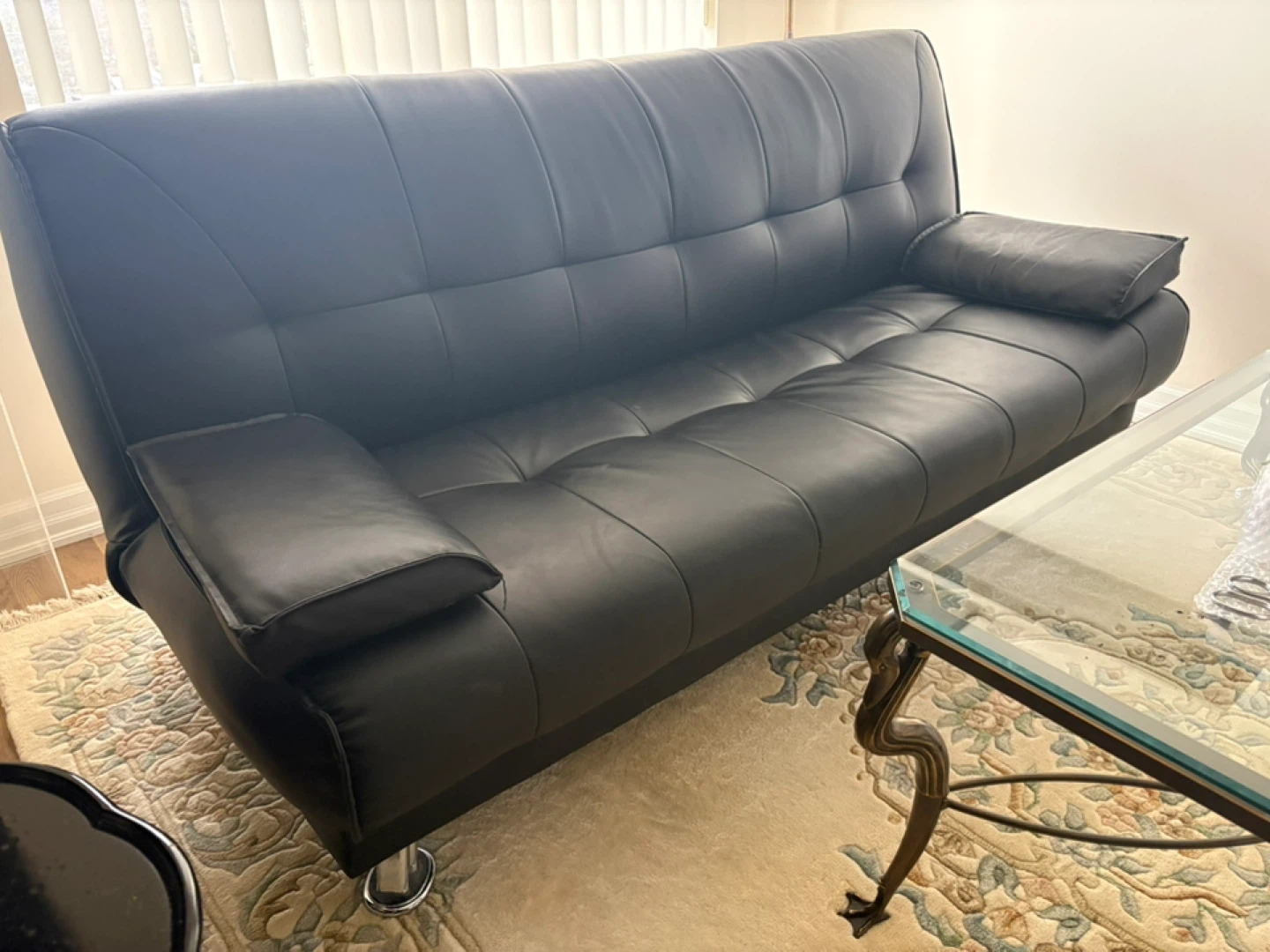Black Faux Leather Sofa Bed - photo 2