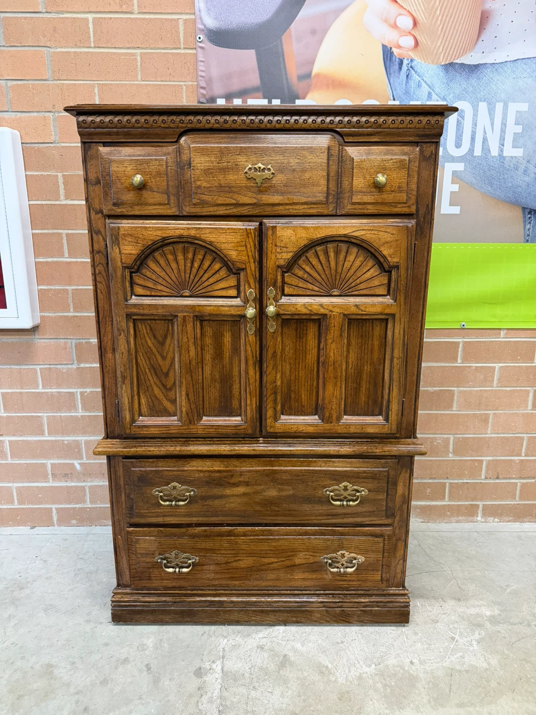 Vintage Solid Oak Armoire Dresser