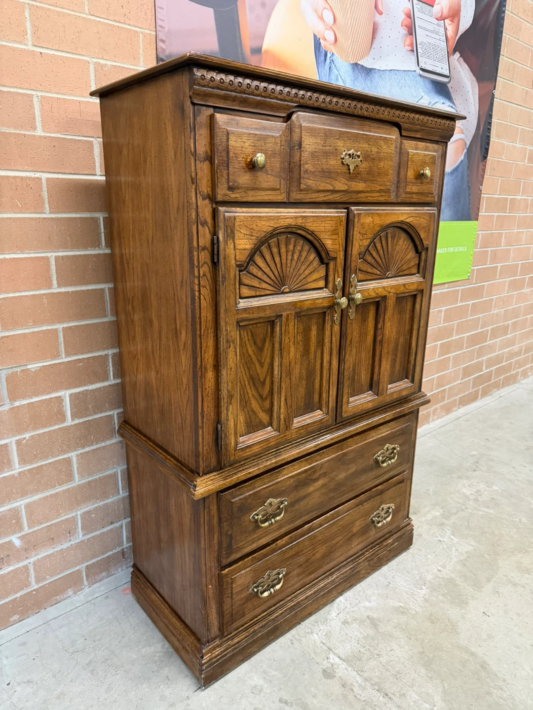 Vintage Solid Oak Armoire Dresser - photo 2