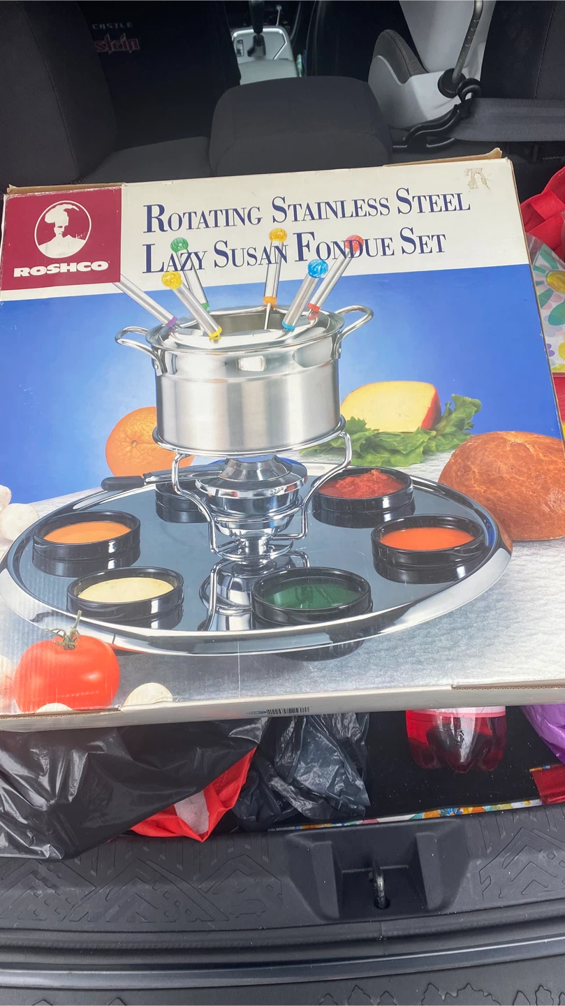 Roscho Rotating Stainless Steel Lazy Susan Fondue Set