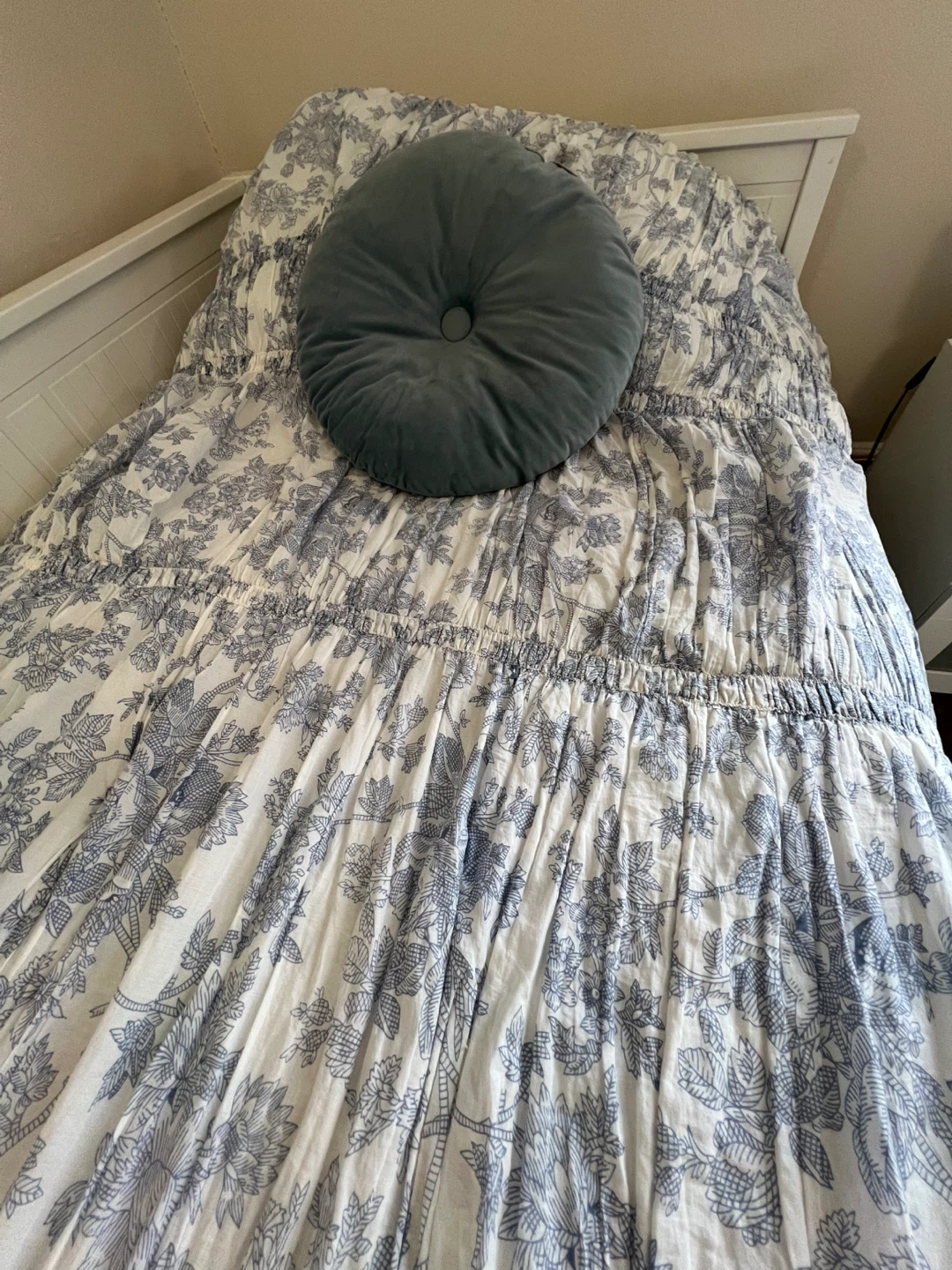 Blue and White Floral Duvet Cover and Round Pillow