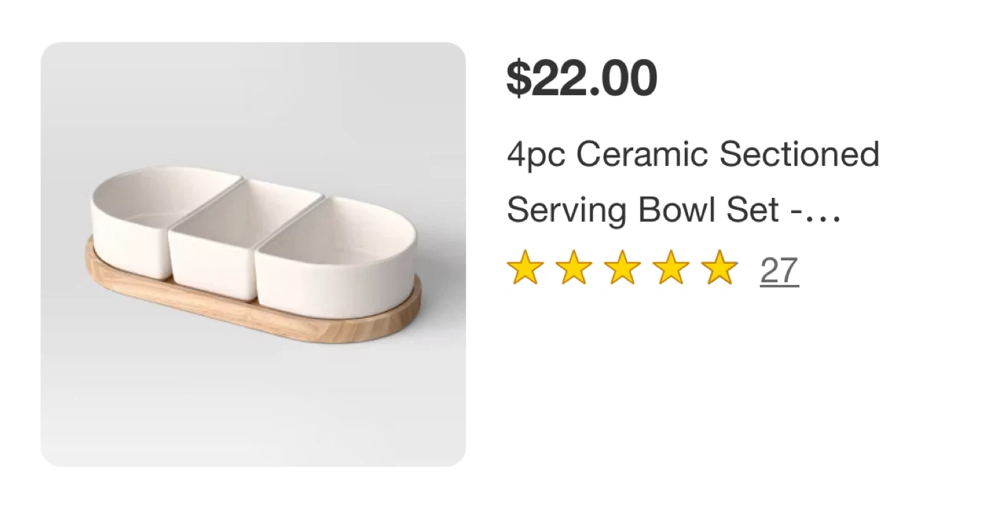 Threshold 4pc Ceramic Sectioned Serving Bowl Set with Wood Base - photo 2