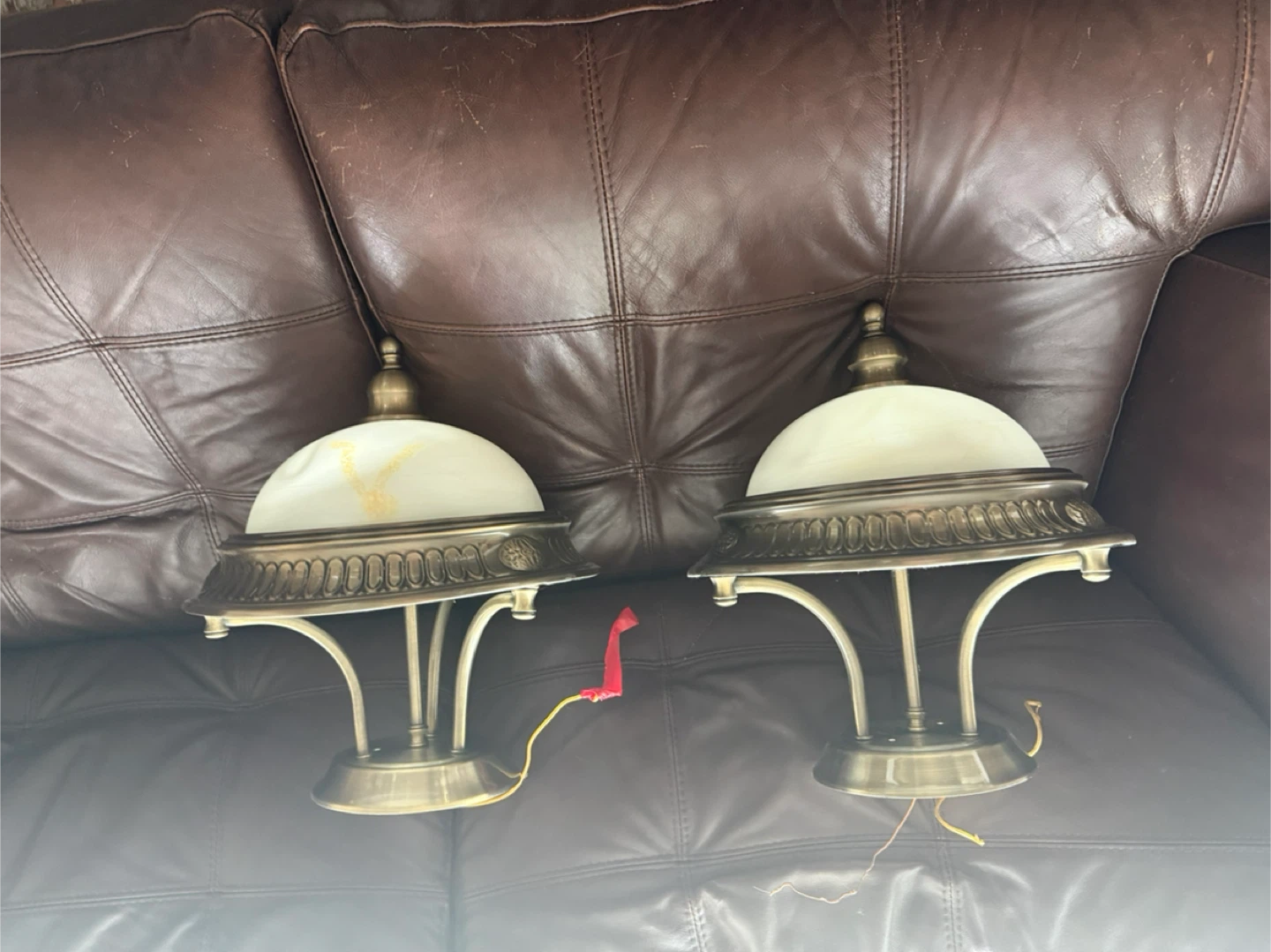 Pair of Brass and Frosted Glass Ceiling Lights - photo 2