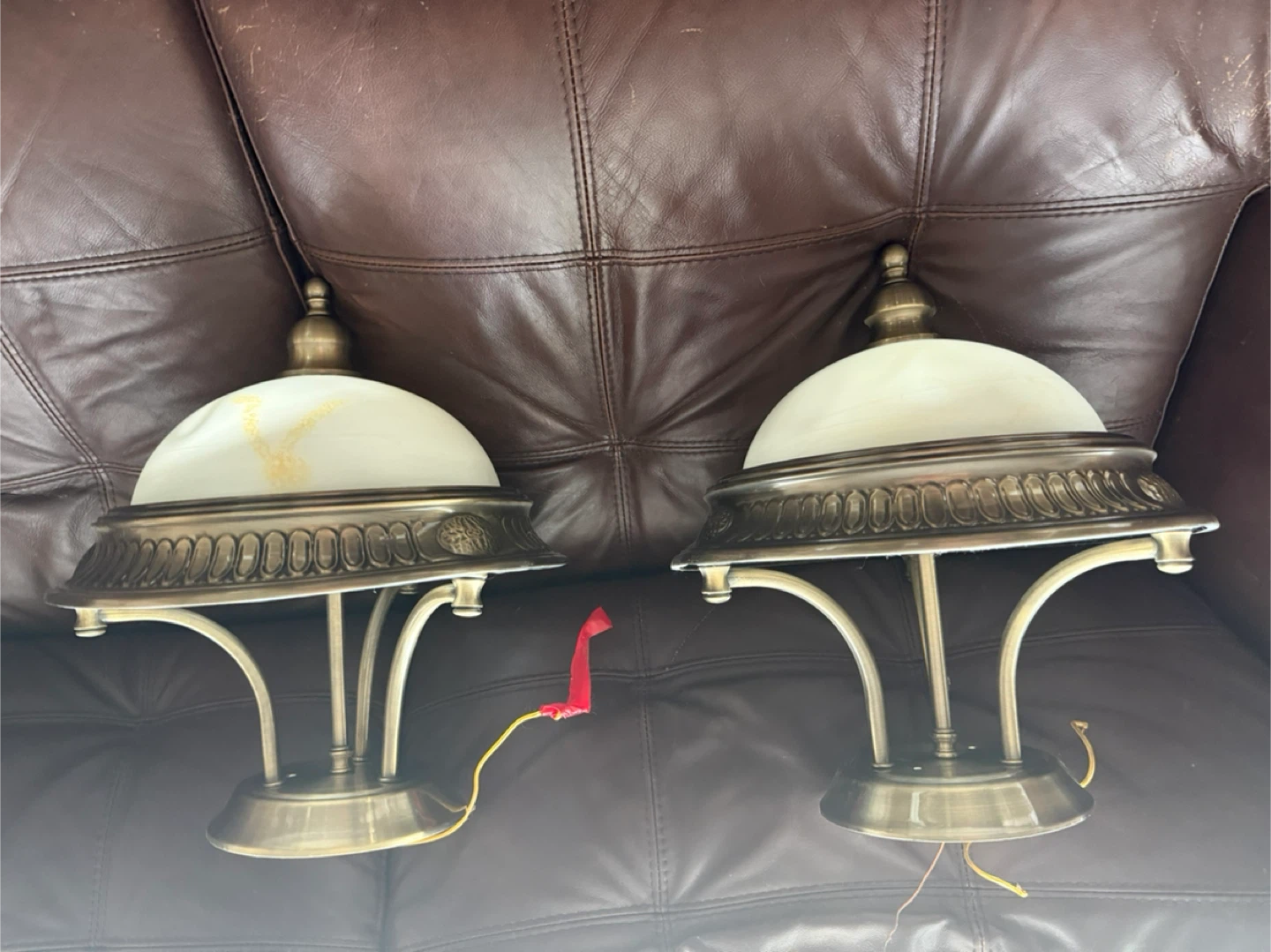 Pair of Brass and Frosted Glass Ceiling Lights - photo 3