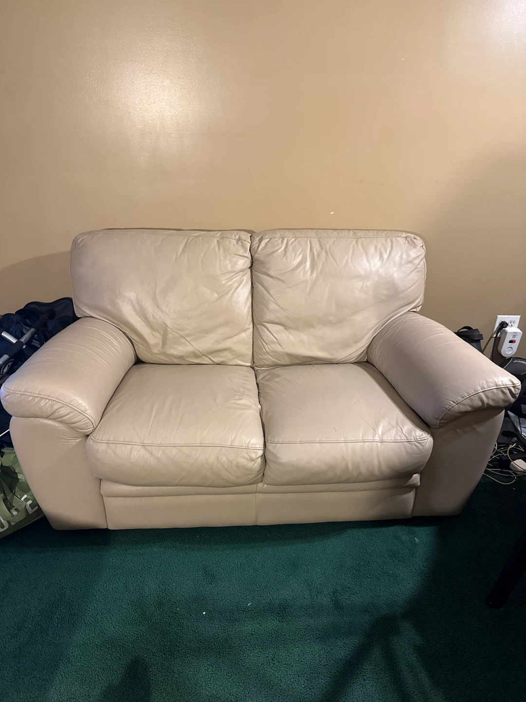 Cream Leather Loveseat Sofa - photo 2