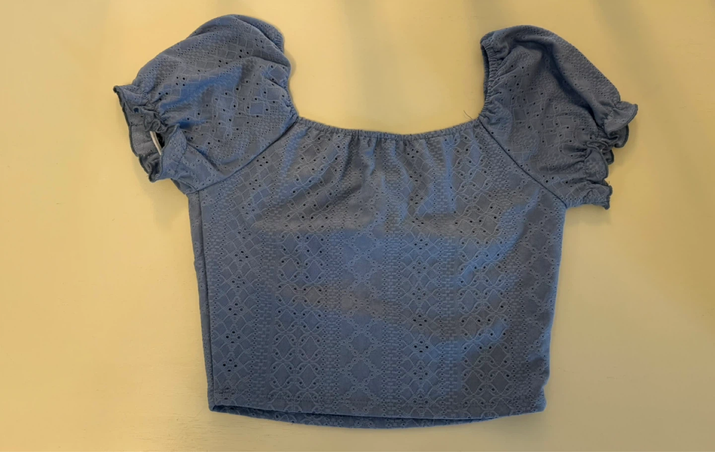 Blue Eyelet Puff Sleeve Crop Top - photo 2